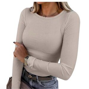 ANRABESS Women's Long Sleeve Top - Light Khaki
